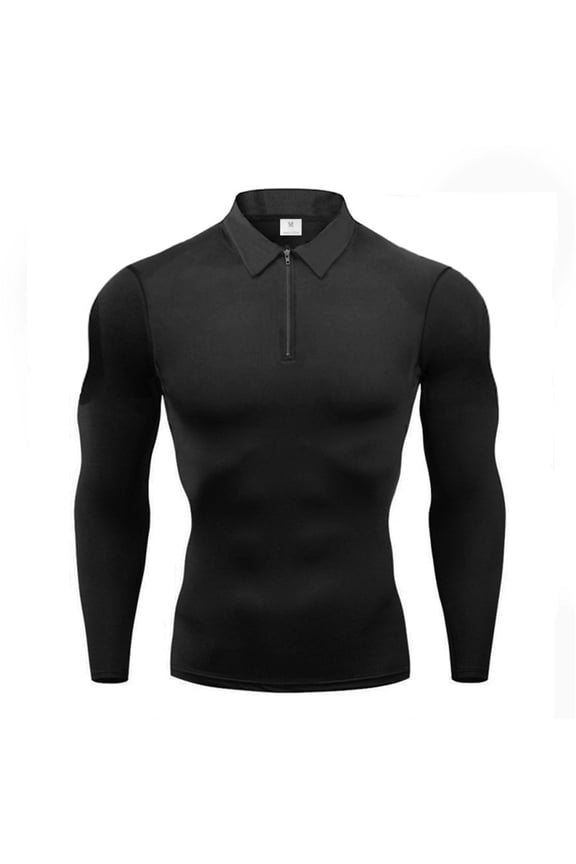 Polo Shirts For Men Body Shaping Elastic Bodybuilding Muscular Long Sleeve Base Layer Golf Shirts
