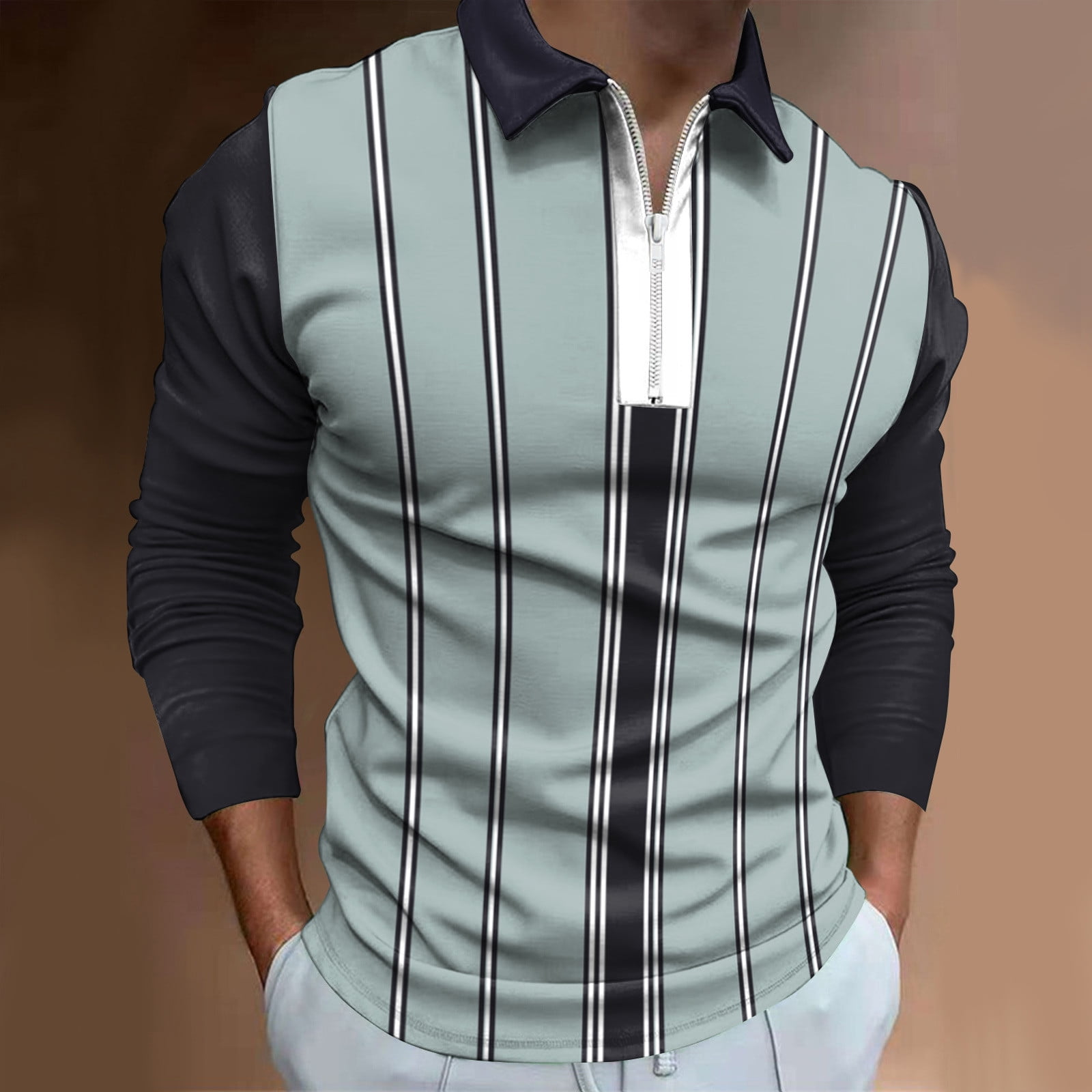 wendunide long sleeve shirts for men Men Fashion Loose Lapel Zipper 3D  Digital Printing Long Sleeve Top T Shirt Shirt Top Men's Polo Shirts Wine  Red