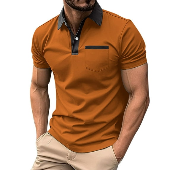 Polo Shirts For Men Four Seasons Leisure Fashion Design Lapel Button Pocket Short Sleeve Tops Yellow Fit Daily Outfits M