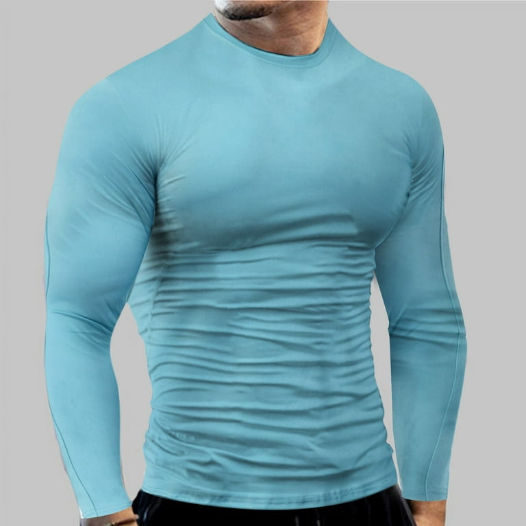 Polo Shirts For Men Male Spring And Summer Fitness Sports Quick Frying Long Sleeve T Shirt Solid Color Tight Elastic Bottoming Top