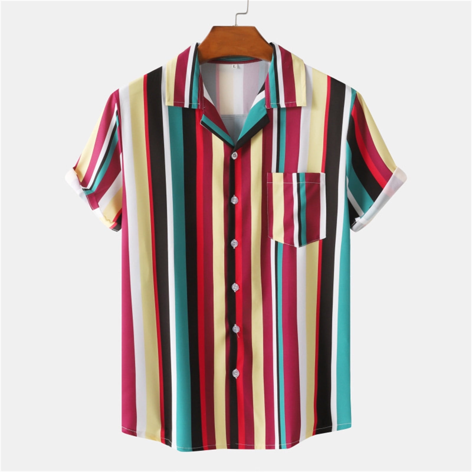 Cotton Hawaiian Shirts for Men Striped Button Down Shirt Mens Short Sleeve  Polo Big and Tall Guayabera Shirts for Men