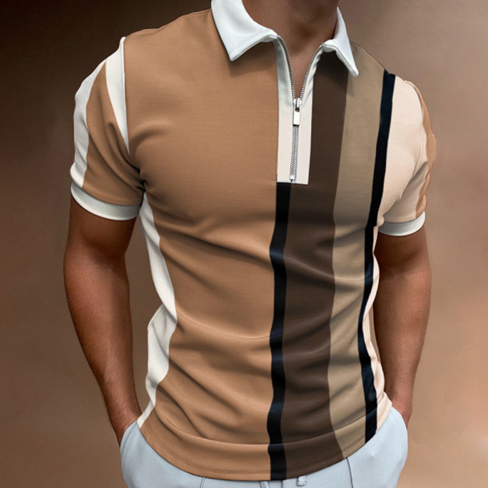 Polo Shirts For Men Male Summer Striped Splice Print T-Shirt Turn Down ...