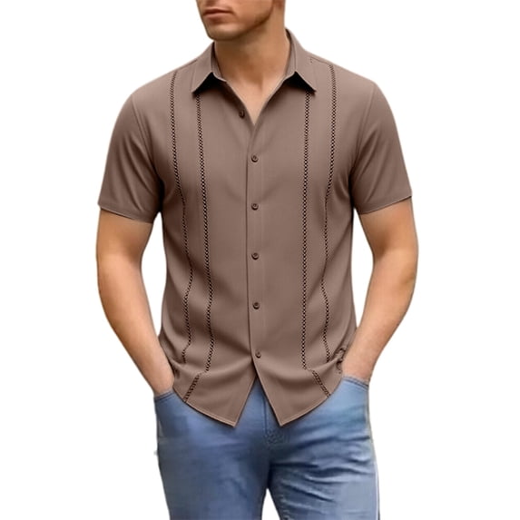 Polo Shirts For Men Solid Color Lapel Collar Button Down Casual Texture Classic Summer Work Shirts For Men