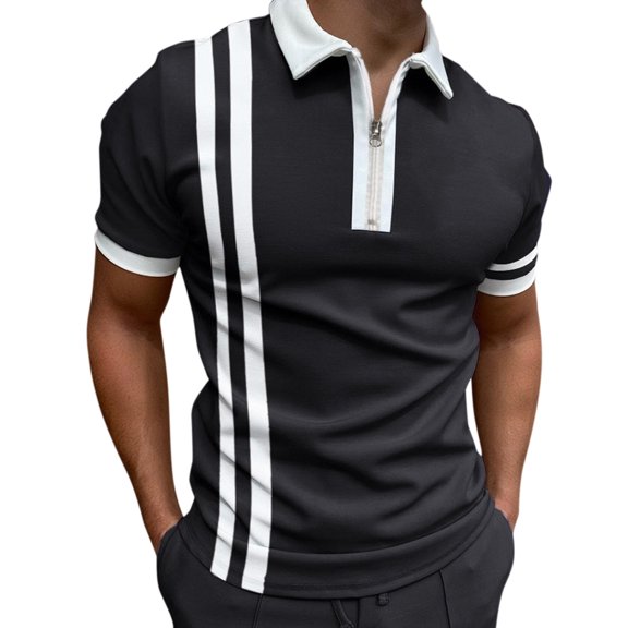 Polo Shirts For Men Summer Striped Print Turn Down Collar Short Sleeve Tops