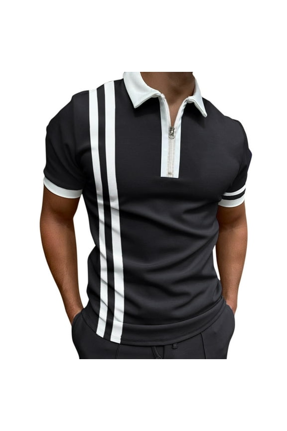 Polo Shirts For Men Summer Striped Print Turn Down Collar Short Sleeve Tops