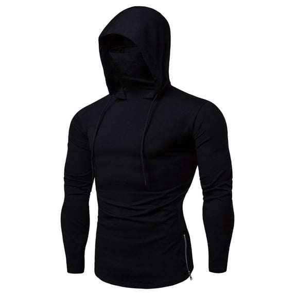 Polo Shirts For Mens Mask Button Sports Hooded Splice Large Open-Forked Male Long Sleeve