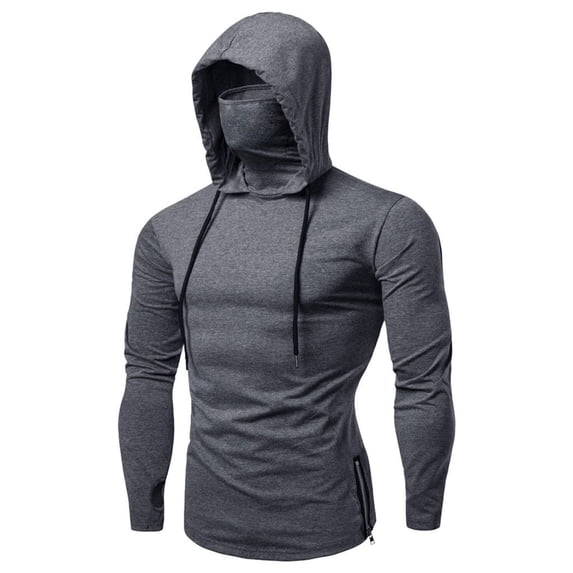 Polo Shirts For Mens Mask Button Sports Hooded Splice Large Open-Forked Male Long Sleeve