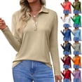 thumbnail image 1 of Polo Shirts For Women Business Casual Fall Long Sleeve Lapel Collar Golf Tops Button Down Blouses Plus Size,Khaki M, 1 of 5