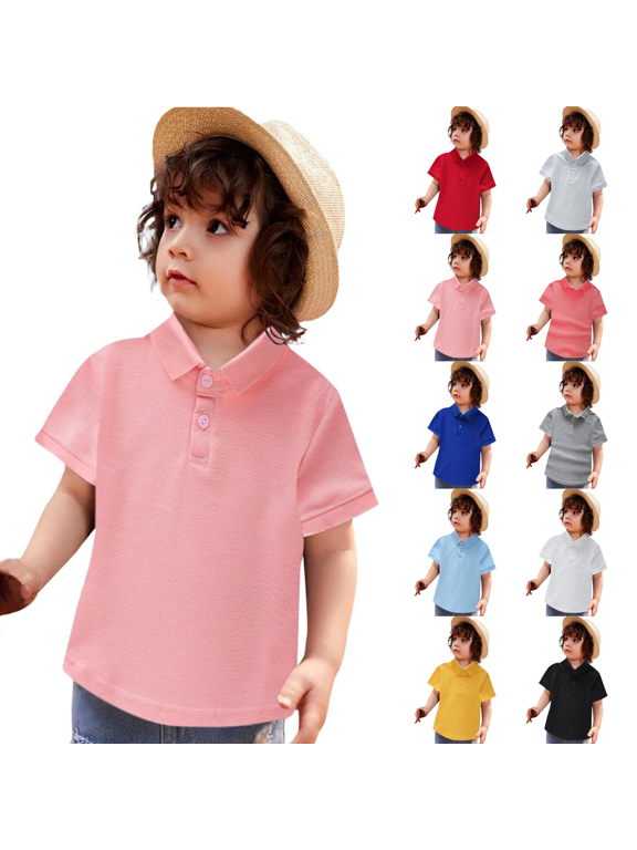 Polo Shirts Girls Short Sleeve School Uniform Shirt Classic Color Button Down Top Comfortable Tee 6-11 Years