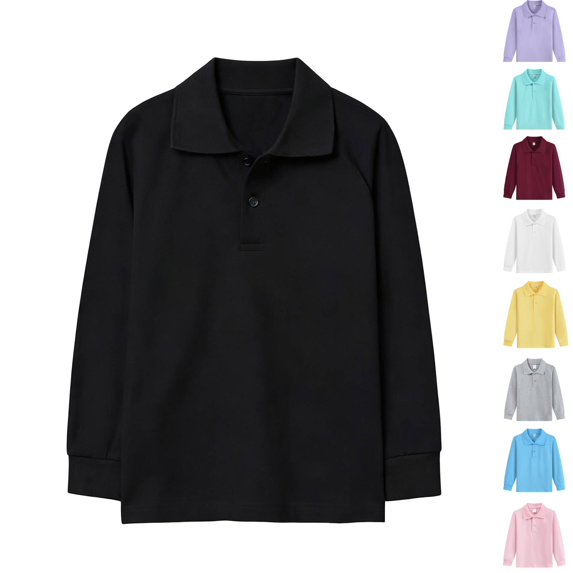 Polo Shirts Kids School Uniform Long Sleeve Tops Cozy Stretch Golf Shirt Button Lapel Collar Tshirt Fall Winter