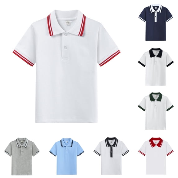 Polo Shirts Kids School Uniform Relaxed Fit Back To School Short Sleeve Collared Tshirts Solid Color Pullover for Boys & Girls Red 6-7 Years