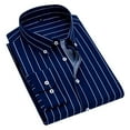 thumbnail image 1 of Polo Shirts for Men 2XL Casual Non Ironing Coat Tooling Stripe Lattice Long Sleeve Durable Comfortable Breathable Vacation Dark Blue Button Down Tops Sizes XXL, 1 of 4