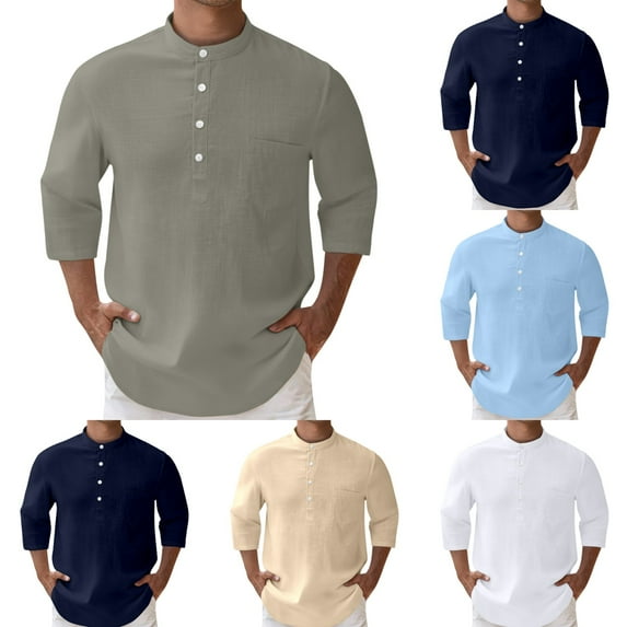 Polo Shirts for Men 3/4 Sleeve Loose Stand Collar Pullover T Shirt Buttons Summer Fall Casual Comfortable Streetwear Business Mens Polo Shirts Grey XXXL