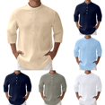 thumbnail image 1 of Polo Shirts for Men 3/4 Sleeve Loose Stand Collar Pullover T Shirt Buttons Summer Fall Casual Comfortable Streetwear Business Mens Polo Shirts Khaki L, 1 of 10