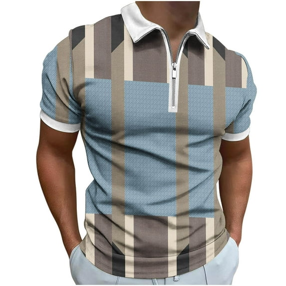 Polo Shirts for Men Adult Golf Summer Casual Short Sleeve Zipper Turn-Down Collar Shirt Tops Slim Fit Henley T-Shirt Printed Blouse Men's Tees Business Work Tops