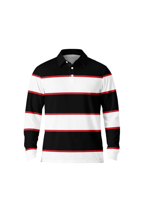 Polo Shirts for Men Breathable Long Sleeve Color Block Striped Golf Shirt Fall Winter Warm Casual Button Down Collared Business Tops White XL