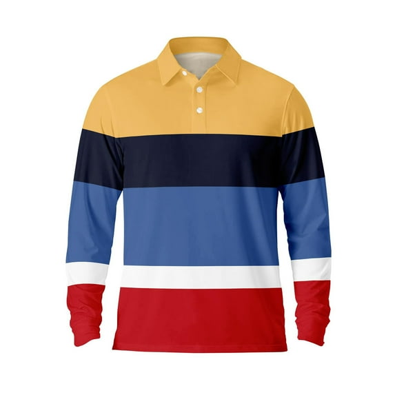 Polo Shirts for Men Casual Button Down Collared Breathable Long Sleeve Striped Tops Fall Loose Fit Comfy Mens T-Shirts