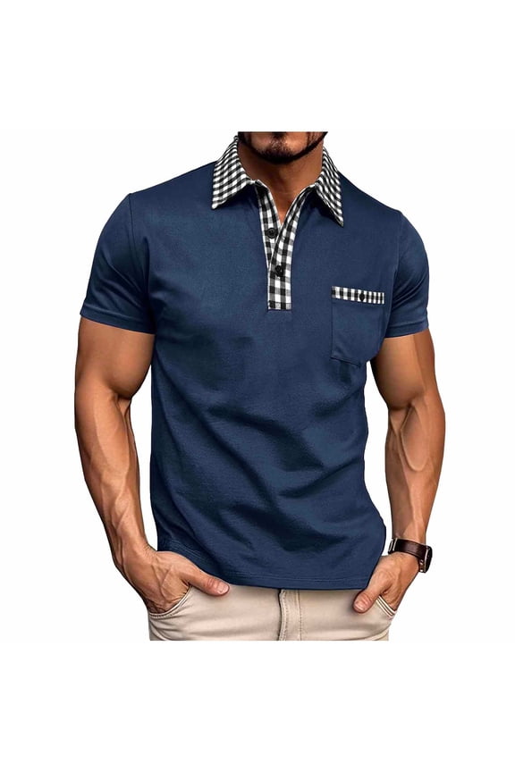 Polo Shirts for Men Button Down Lapel Collar T-Shirt with Pocket Classic Golf Shirt Loose Athletic Pullover Business Casual Base Layer Going Out Tops 2026 Summer Sport Tops Mens|Navy|M
