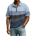 thumbnail image 1 of Polo Shirts for Men Casual Quarter Zipper Striped Henley Shirts Lightweight Short Sleeve T Shirt Fashion Work Collared Pullover OIOLOYJM Light Blue 3XL, 1 of 9