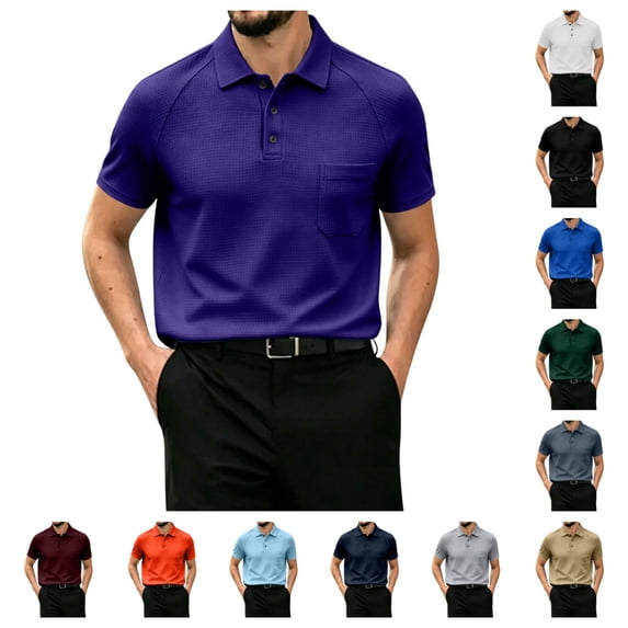 Polo Shirts Men Casual Short Sleeve Performance Shirts Summer Golf Polo Shirt with Pocket, Moisture Wicking Purple 3XL