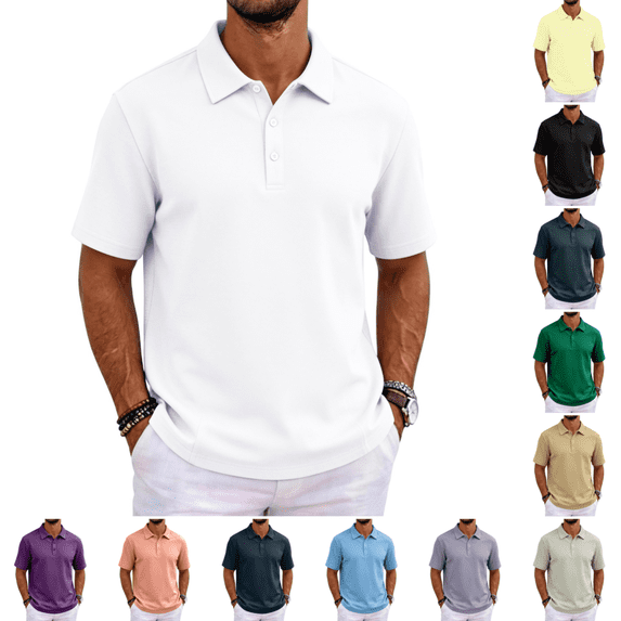 Polo Shirts Men Fashion Casual Short Sleeve Collared Golf T Shirts Outdoor Quick Dry Business Casual Solid Color Polo Shirt White XL