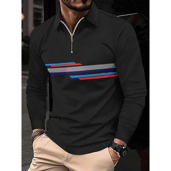 Polo Shirts Men Long Sleeve Golf Work T-Shirts Lightweight Breathable Work Shirts, Modern Fit, Stretchable Tops Workout Moisture Wicking Sweatshirts for Men Black M