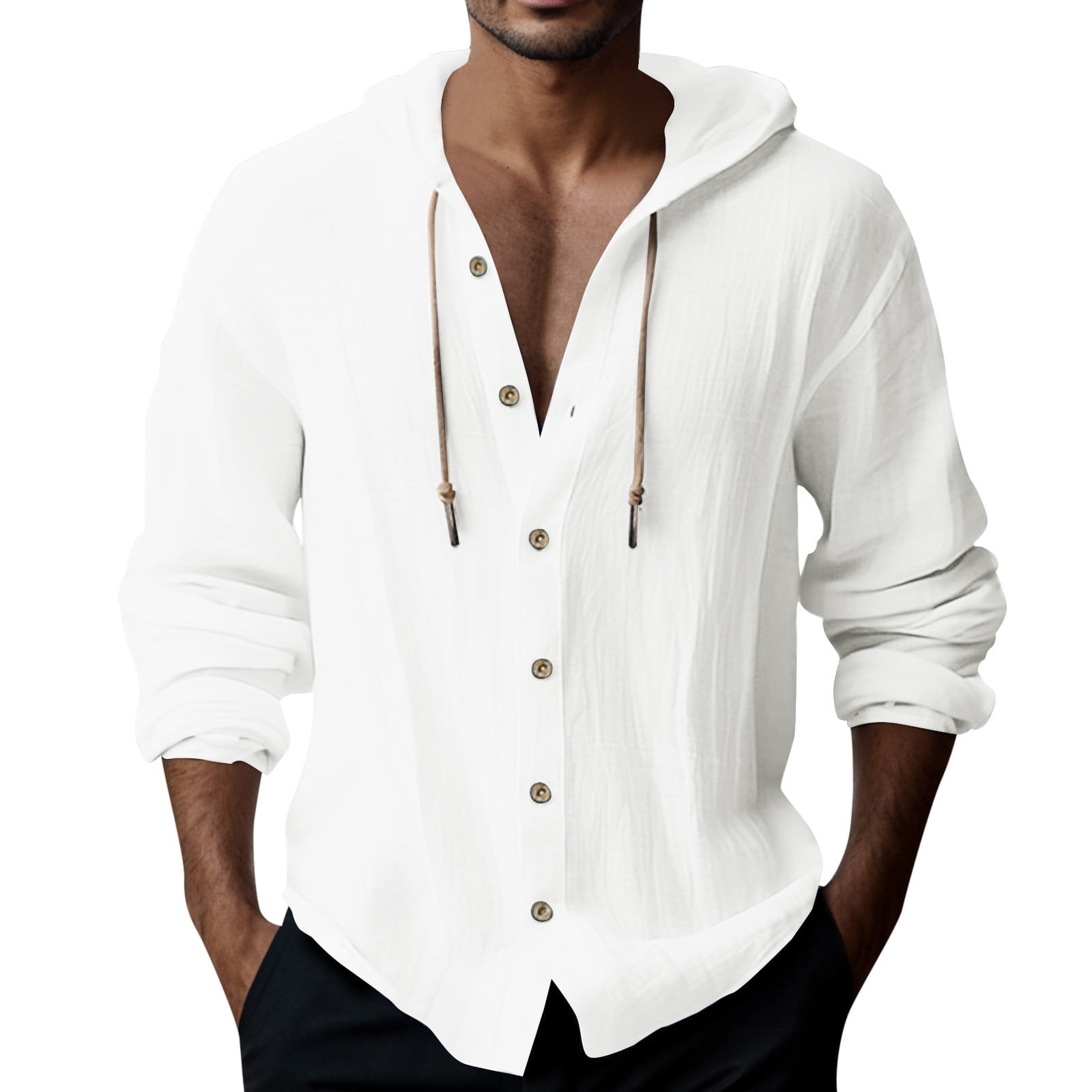 Hoerev Men's Casual Long Sleeve Linen Shirt – Slim Fit Beach Shirt, Breathable & Lightweight