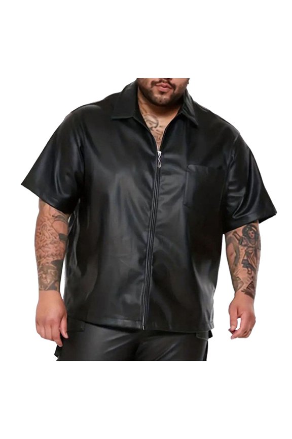 Polo Shirts for Men Short Sleeve Top Stretchy Top Full Sleeves Tees Men Ling Sleeved Shirt Y T Tech Tee Active Tops Short Sleeve Tops Workout Shirt Pack Spandex Shirts for PU T Zipper Black S