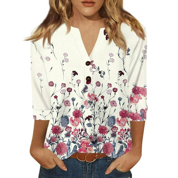 Polo Shirts for Women, Feminine Floral Spring Wardrobe Essential Reinforced Stitch Summer T-Shirt Women's Anniversary Present Top Day-To-Night Polyester Tops Office Wear Pink S