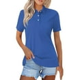 thumbnail image 1 of Polo Shirts for Women, Yigetop Womens Summer Tops Fashion Casual Short Sleeve Button Down Collared T Shirts Loose Fit Blouses Womens Polo Shirts Short Sleeve Blue L, 1 of 5