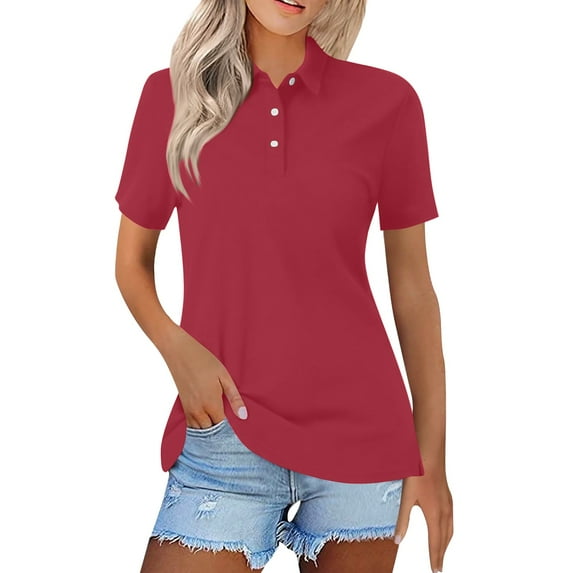 Polo Shirts for Women, Yigetop Womens Summer Tops Fashion Casual Short Sleeve Button Down Collared T Shirts Loose Fit Blouses Womens Polo Shirts Short Sleeve Watermelon Red S