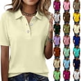thumbnail image 1 of Polo Shirts Womens Short Sleeve V Neck Business Casual Tops Golf Collared 3 Buttons Summer Work Blouse Beige M, 1 of 5