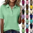thumbnail image 1 of Polo Shirts Womens Short Sleeve V Neck Business Casual Tops Golf Collared 3 Buttons Summer Work Blouse Light Green S, 1 of 5