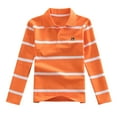 thumbnail image 1 of Polo Shirts for Boys 14 Long Sleeve Striped Print Shirt Color Blocked Breathable Fabric Comfortable Kids Top,Z1-Orange,10-11 Years, 1 of 2
