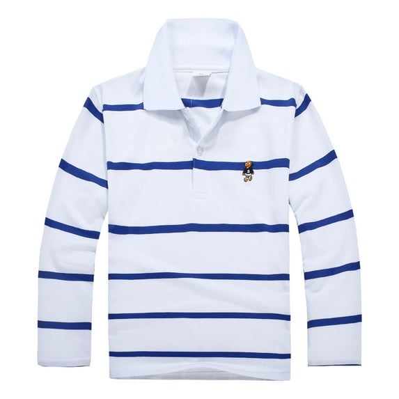 Polo Shirts for Boys 14 Long Sleeve Striped Print Shirt Color Blocked Breathable Fabric Comfortable Kids Top,Z1-White,11-12 Years