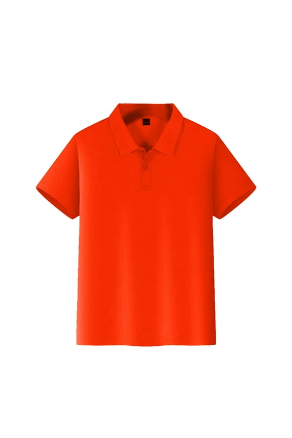 Polo Shirts for Boys 6-11 Years Short Sleeve Polo Shirts School Uniform, Button Closure, Quick Dry, Comfortable Fit Orange Size 6-7