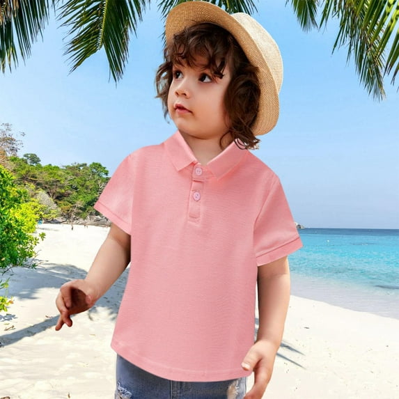 Boys Polo Shirt Short Sleeve Pink Button down Shirt Boys 100 Day of School Shirt for Boy 4-5 Years