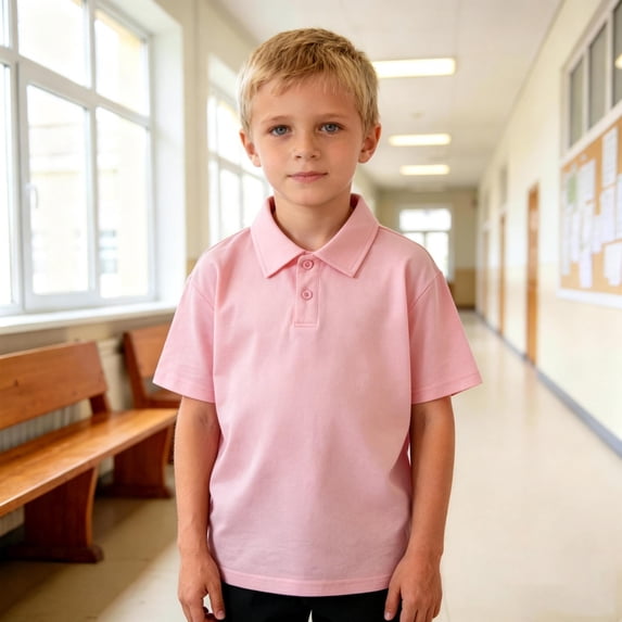 Polo Shirts for Boys Light Pink Button Down Short Sleeve T Shirt School Uniform Casual Collared Shirts Tween Shirts for Boys 10-11 Years