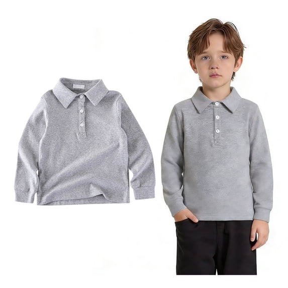 Polo Shirts for Boys Long Sleeve Boy Grey Button down Shirt Casual Classic Fashion Shirts 2-3 Years
