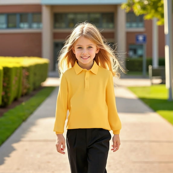 Polo Shirts for Boys Long Sleeve Boy Yellow Button down Shirt Boys School Uniform Shirts Boys Collared Shirts Tween Boys Clothes 11-12 Years