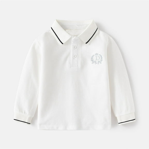 Polo Shirts for Boys Long Sleeve Boys White Button up Shirt Fall Tops Toddler Boys Shirts Size 3-4 Years