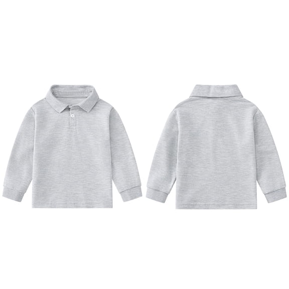 Polo Shirts for Boys Long Sleeve Grey Kids Button down Shirt Casual Collared Shirt School Uniform 9-10 Years Boys Clothes