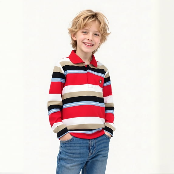 Polo Shirts for Boys Long Sleeve Striped Button down Shirt Boys Boys Uniform Shirts Casual Collared Shirt Tween Boy Shirts Size 11-12 Years