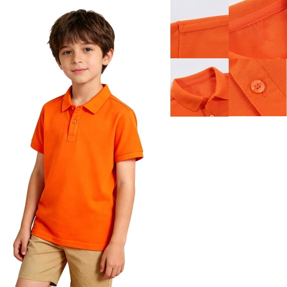 Polo Shirts for Boys Orange Short Sleeve Shirts School Uniform Shirts Casual Tops Kids Baseball Tops 4T