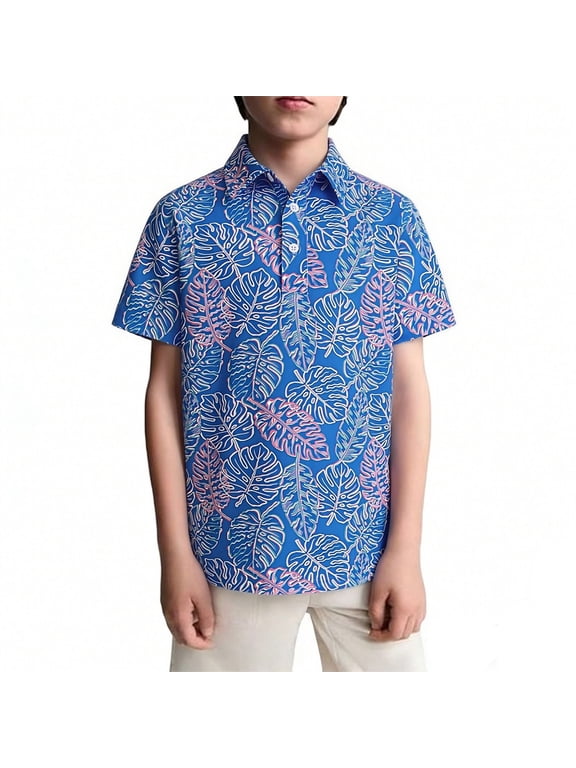 Polo Shirts for Boys Pineapple Notch Neck Polo Short Sleeve Printed Tee Casual Summer