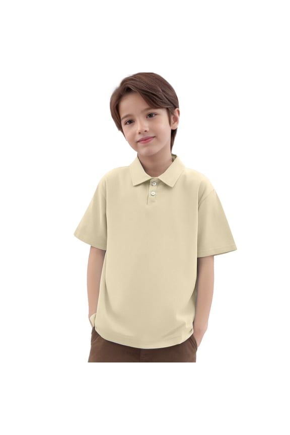 Polo Shirts for Boys Short Sleeve Rib Collar Solid Color Tops Summer Casual School Uniform Breathable Everyday Wear Kids Polos Size 13-14Y