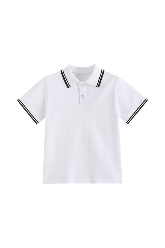 Polo Shirts for Boys, Short Sleeve School Uniform Polo Shirt,Button Closure, Soft & Comfortable​ Navy 110