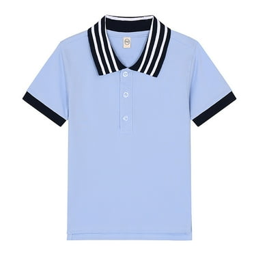 Polo Shirts for Boys Size 8 Short Sleeve Shirt Button Closure Casual T-Shirts Comfortable Summer Soft Tee Top,Z1-Blue,7-8 Years
