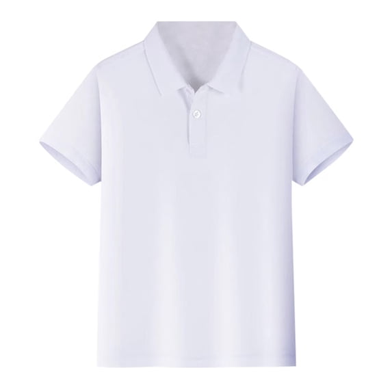 Polo Shirts for Children Short Sleeve Collared Shirt Loose Fit 2 Buttons Golf Tshirts Casual Versatile Summer Top for Unisex White 140