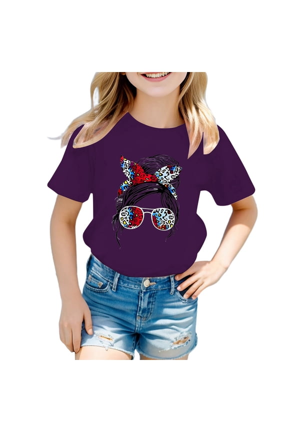 Polo Shirts for Girls 10-12 Girls Cute Graphic Print Round Neck Short Sleeve Tee Summer Casual T Shirt Z9-, 110